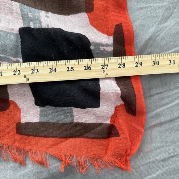Kate Spade New York Wool Scarf Abstract Geometric Fringe Red Multicolor - Picture 3 of 5